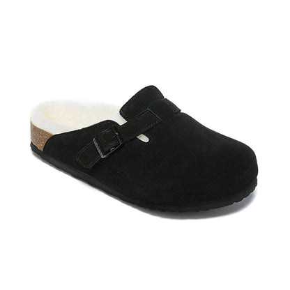Birkenstock Black Suede White Shearling Lining Clog Shoes