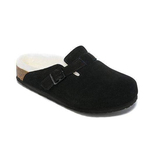 Birkenstock Black Suede White Shearling Lining Clog Shoes