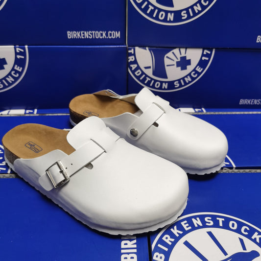 Birkenstock White Matte Leather Clog Shoes