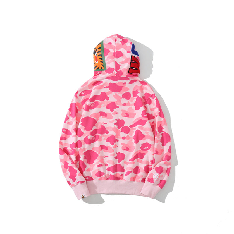 A Bathing Ape Shark Head Classic Fur Hoodie Pink