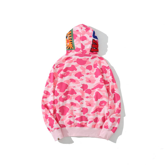 A Bathing Ape Shark Head Classic Fur Hoodie Pink