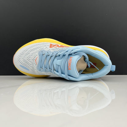 Hoka One One Bondi 8 Breathable Low-top Running Shoes Sneakers Light Blue/Yellow