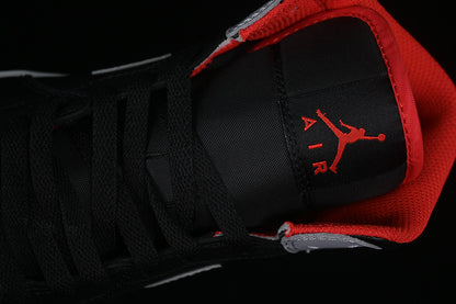 Nike Air Jordan 1 Mid Black Cement Grey Fire Red Sole Sneakers