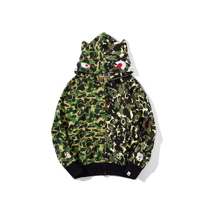 A Bathing Ape BAPE x UNKLE Joint Edition Patchwork Camouflage Green Belt Ear Hoodie