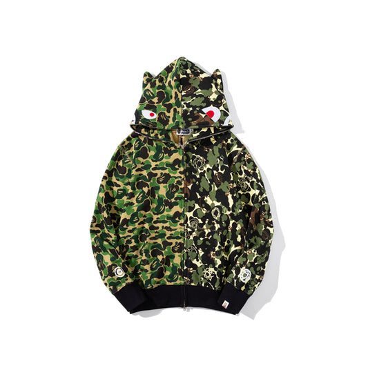 A Bathing Ape BAPE x UNKLE Joint Edition Patchwork Camouflage Green Belt Ear Hoodie