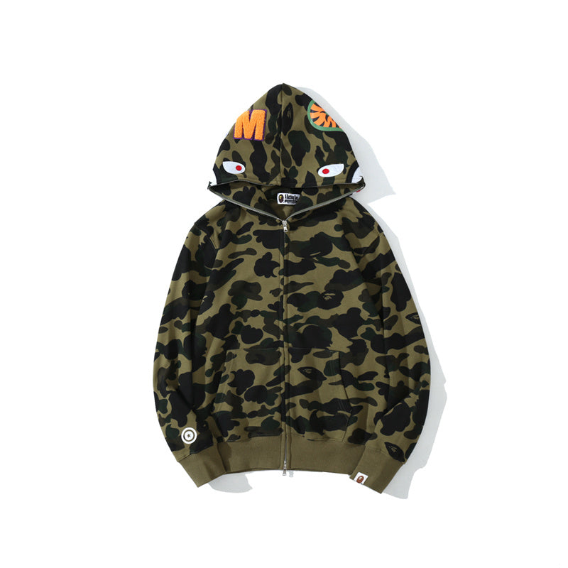 A Bathing Ape Shark Head Classic Fur Hoodie Green