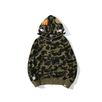 A Bathing Ape Shark Head Classic Fur Hoodie Green