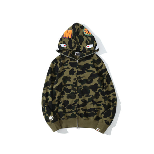 A Bathing Ape Shark Head Classic Fur Hoodie Green