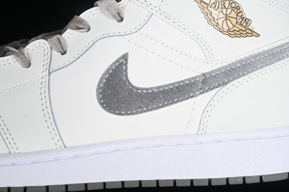 Nike Air Jordan 1 Mid SE GS Metallic Gold Grey White Sneakers
