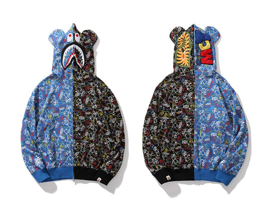 A Bathing Ape BAPE Violent Bear Joint Edition Black And Blue Matching Hoodie