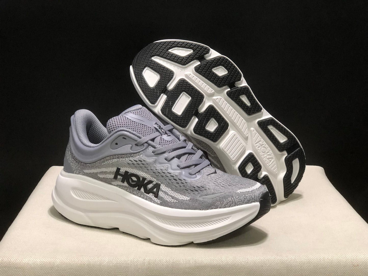 Hoka One One Bondi 9 Comfortable Low-top Running Shoes Sneakers Gray