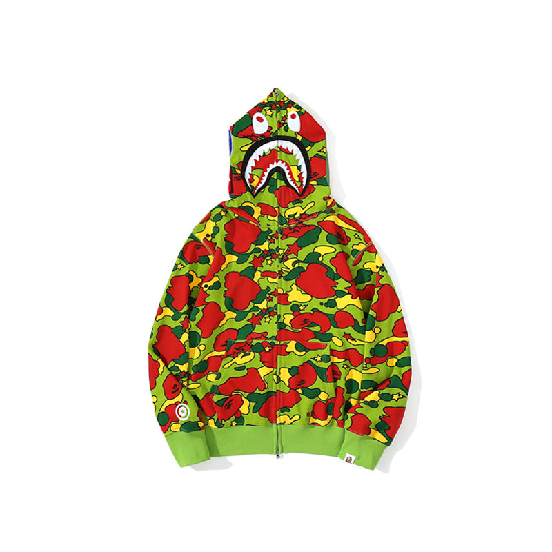 A Bathing Ape BAPE Shark Head STA Star Camouflage Hoodie Green Red