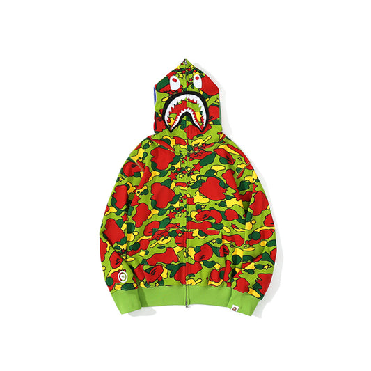 A Bathing Ape BAPE Shark Head STA Star Camouflage Hoodie Green Red