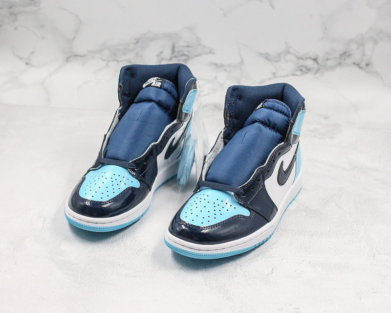 Nike Air Jordan 1 Retro High OG Blue Chill Patent Leather Sneakers