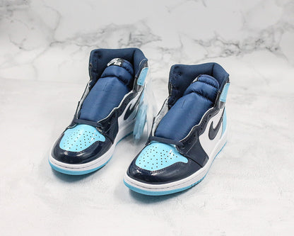 Nike Air Jordan 1 Retro High OG Blue Chill Patent Leather Sneakers