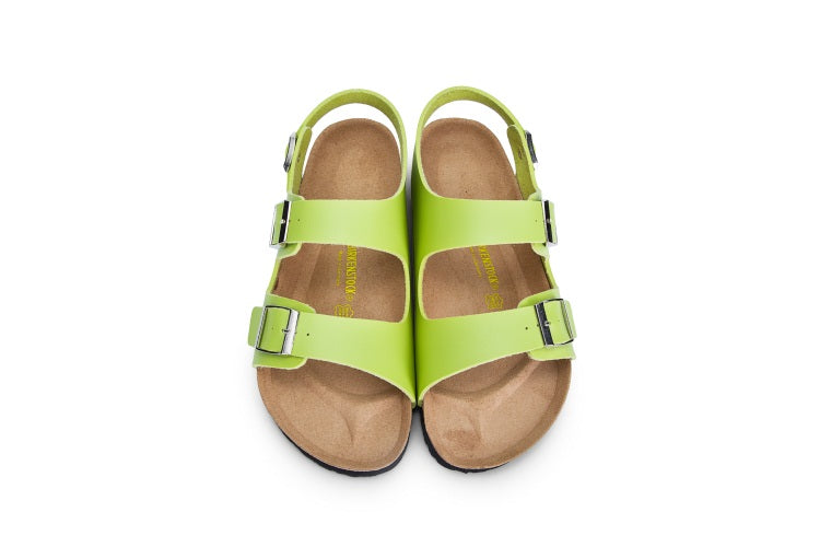 Birkenstock Two-Button Light Green Matte Leather Sandals
