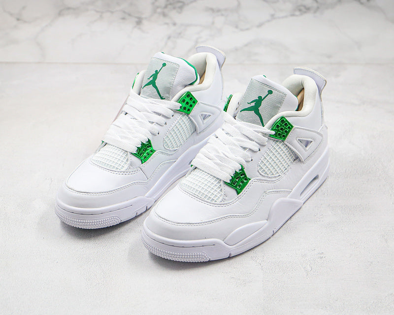 Nike Air Jordan 4 Retro White Metallic Green Sneakers