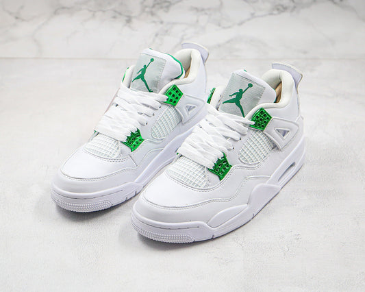 Nike Air Jordan 4 Retro White Metallic Green Sneakers
