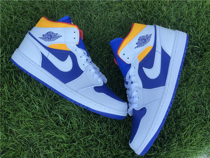 Nike Air Jordan 1 Mid Laser Orange White Deep Royal Blue Sneakers