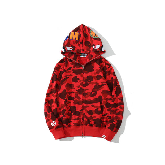 A Bathing Ape Shark Head Classic Fur Hoodie Red