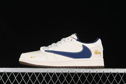 Travis Scott Fragment Design Nike Air Jordan 1 Low OG SP Blue White Dark Brown Sole Sneakers