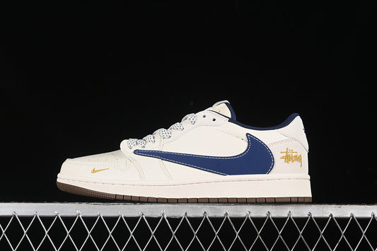 Travis Scott Fragment Design Nike Air Jordan 1 Low OG SP Blue White Dark Brown Sole Sneakers
