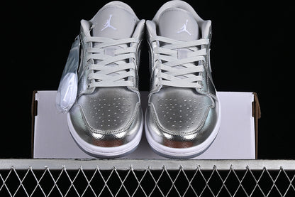 Nike Air Jordan 1 Low Metallic Silver Photon Dust Wolf Grey Sneakers