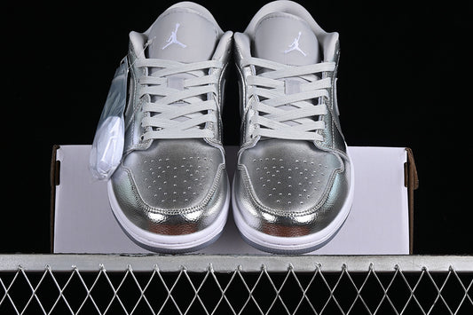Nike Air Jordan 1 Low Metallic Silver Photon Dust Wolf Grey Sneakers