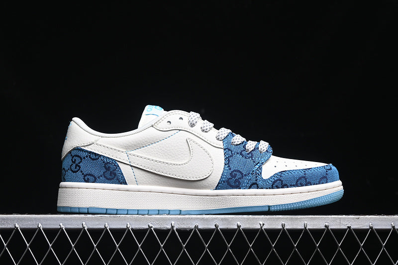 Travis Scott Fragment Design Nike Air Jordan 1 Low Gucci OG SP Blue White Sneakers