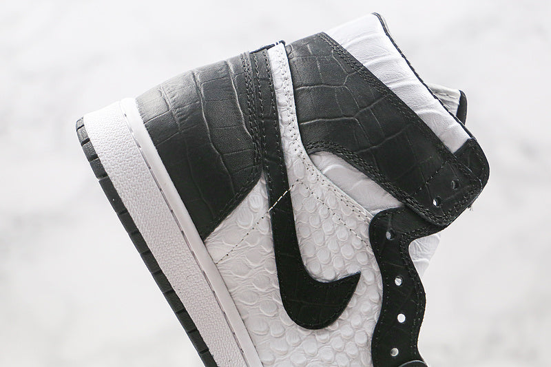 Nike Air Jordan 1 Retro Black White Crocodile Leather Sneakers