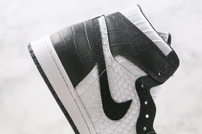 Nike Air Jordan 1 Retro Black White Crocodile Leather Sneakers