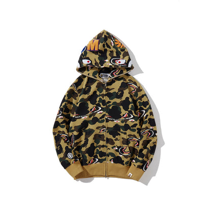 A Bathing Ape BAPE Shape-Shifting Shark Head Camouflage Hoodie Yellow