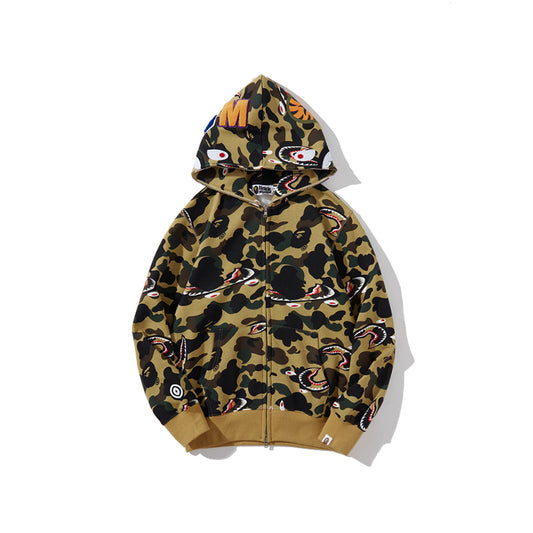 A Bathing Ape BAPE Shape-Shifting Shark Head Camouflage Hoodie Yellow