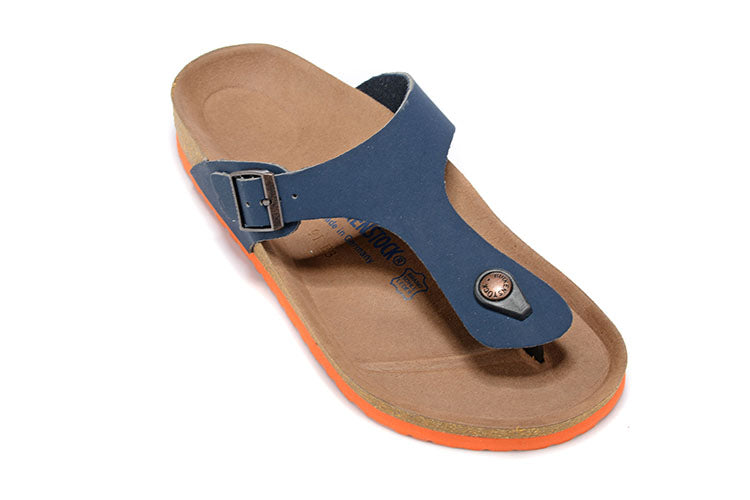 Birkenstock Blue Orange Sole Casual Scrub Leather Flip Flops