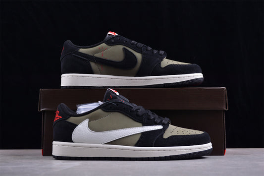 Travis Scott Nike Air Jordan1 Low OG SP White Label Olive Green Black Sneakers