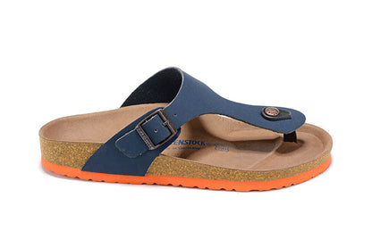 Birkenstock Blue Orange Sole Casual Scrub Leather Flip Flops