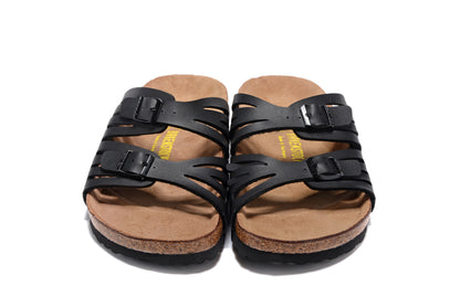 Birkenstock Granada Hollow Butterfly Pattern Black Matte Double Buckle Leather Sandal
