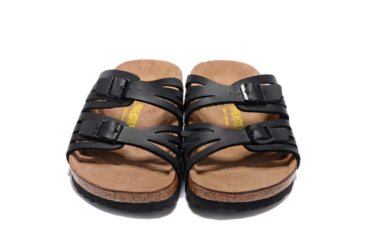 Birkenstock Granada Hollow Butterfly Pattern Black Matte Double Buckle Leather Sandal