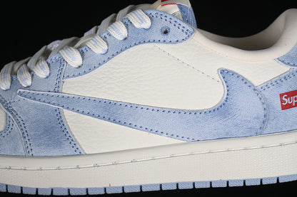 Nike Air Jordan 1 Low Supreme Travis Scott Fragment Design OG SP White Denim Light Blue Sneakers