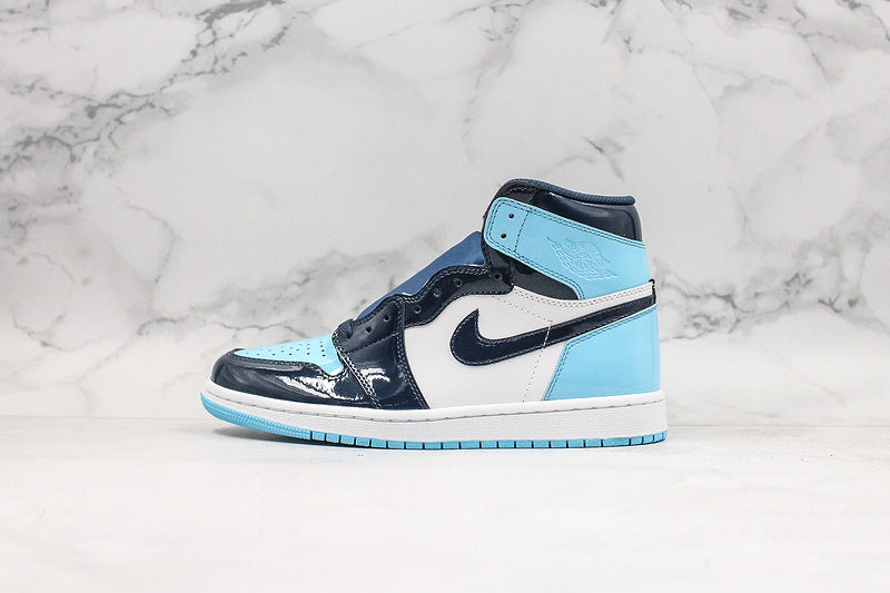 Nike Air Jordan 1 Retro High OG Blue Chill Patent Leather Sneakers