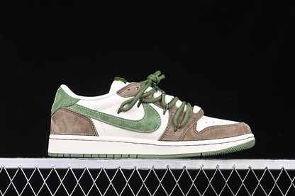 Travis Scott Fragment Design Nike Air Jordan 1 Low OG SP White Green Brown Sneakers