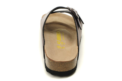 Birkenstock Two-Button Dark Brown Individuality Leather Slippers