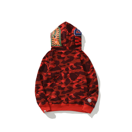 A Bathing Ape BAPE Shark Head Tiger Head Joint Edition Double Hat Camouflage Red Hoodie