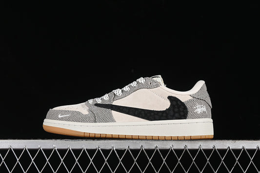Travis Scott Fragment Design Nike Air Jordan 1 Low OG SP Brown Sole Grey White Sneakers