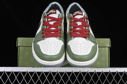 Nike Air Jordan 1 Low Year Of The Dragon Dark Red Cedar Oil Green White Sneakers