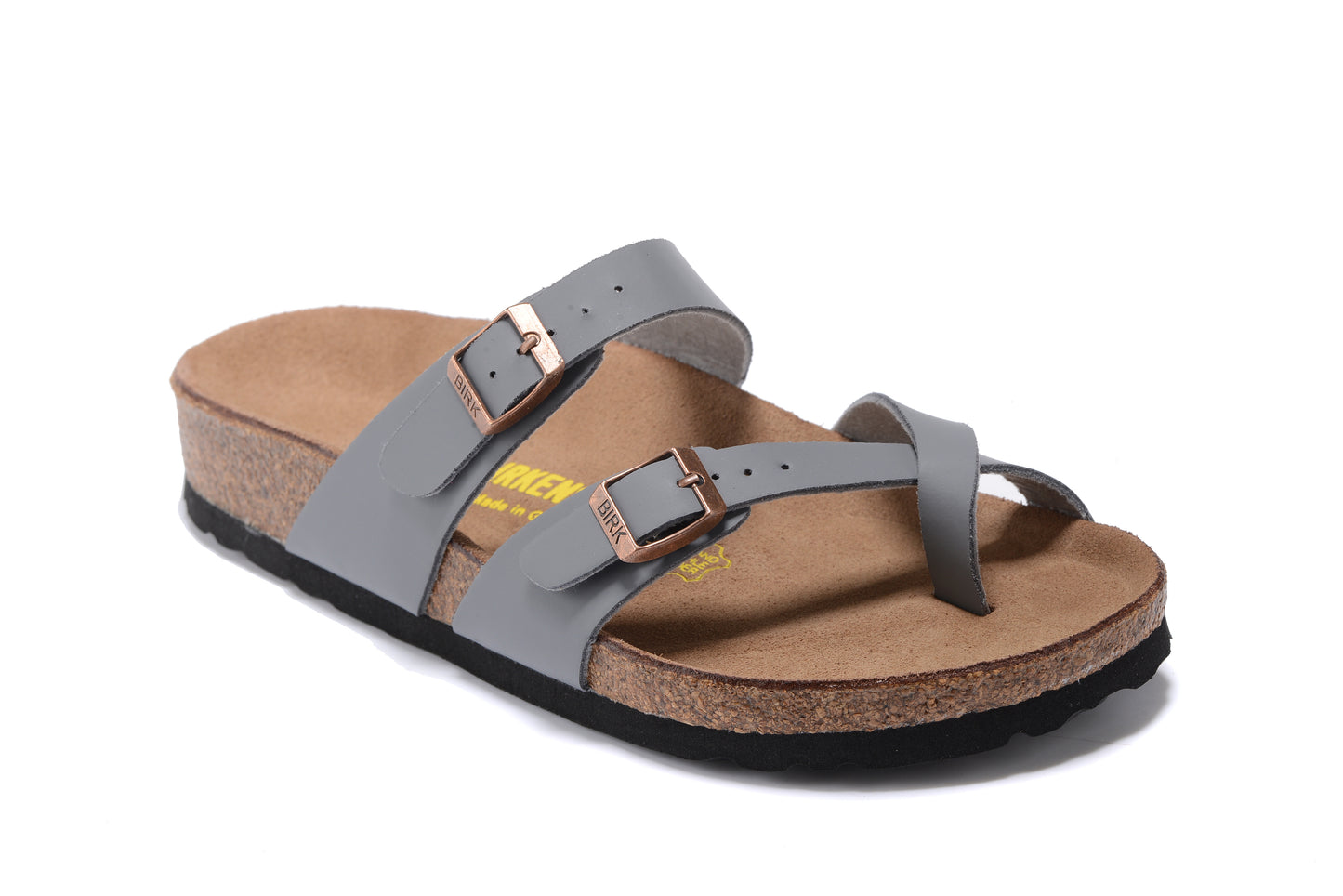 Birkenstock Gray Comfort Toe-Loop Leather Sandals