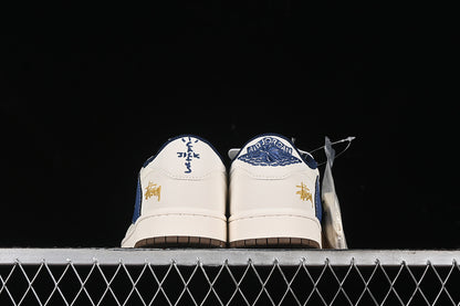 Travis Scott Fragment Design Nike Air Jordan 1 Low OG SP Blue White Dark Brown Sole Sneakers