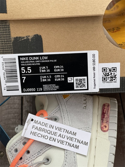 Nike Dunk Low Off-White Lot 19 Of 50 Gray Sneakers