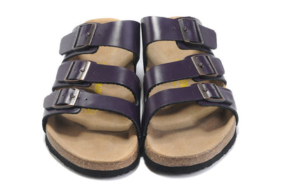 Birkenstock Three-Button Purple Matte Leather Sandals