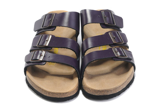Birkenstock Three-Button Purple Matte Leather Sandals